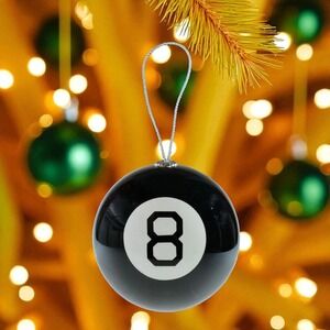 Magic 8 Ball Decoupage Christmas Ornament, Black, Plastic, By Ruz 3"